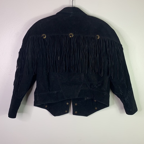 VTG 70s Learsi Black Rancher Western Fringe Suede Leather Jacket Womens Small - Picture 12 of 13